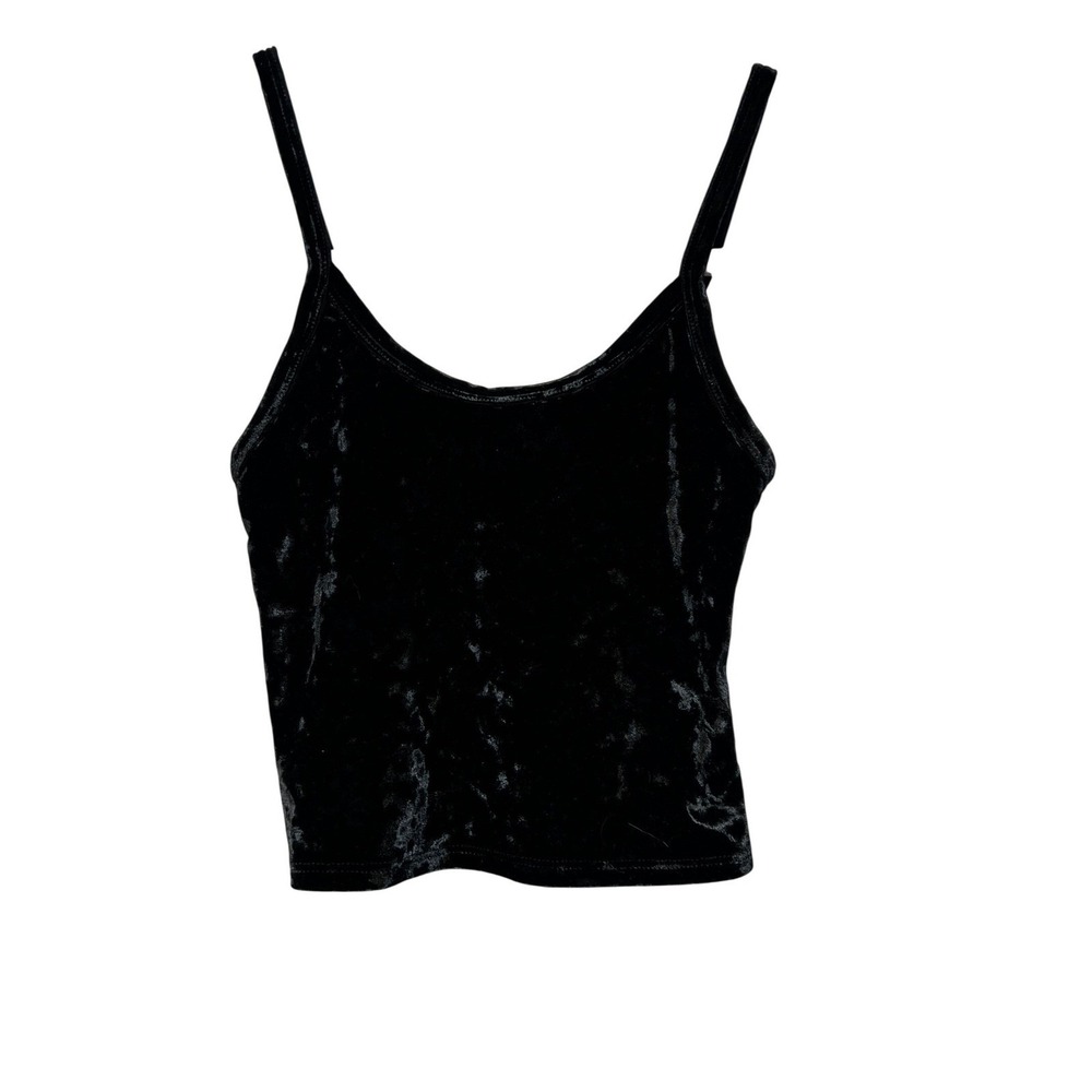 Forever 21 Womens Camisole Crushed Velvet Crop Top Small Black Spaghetti Strap